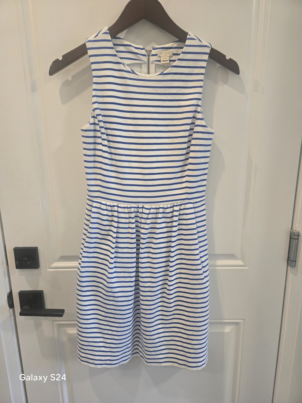 J. Crew White and Blue Striped Sleeveless Mini Dress